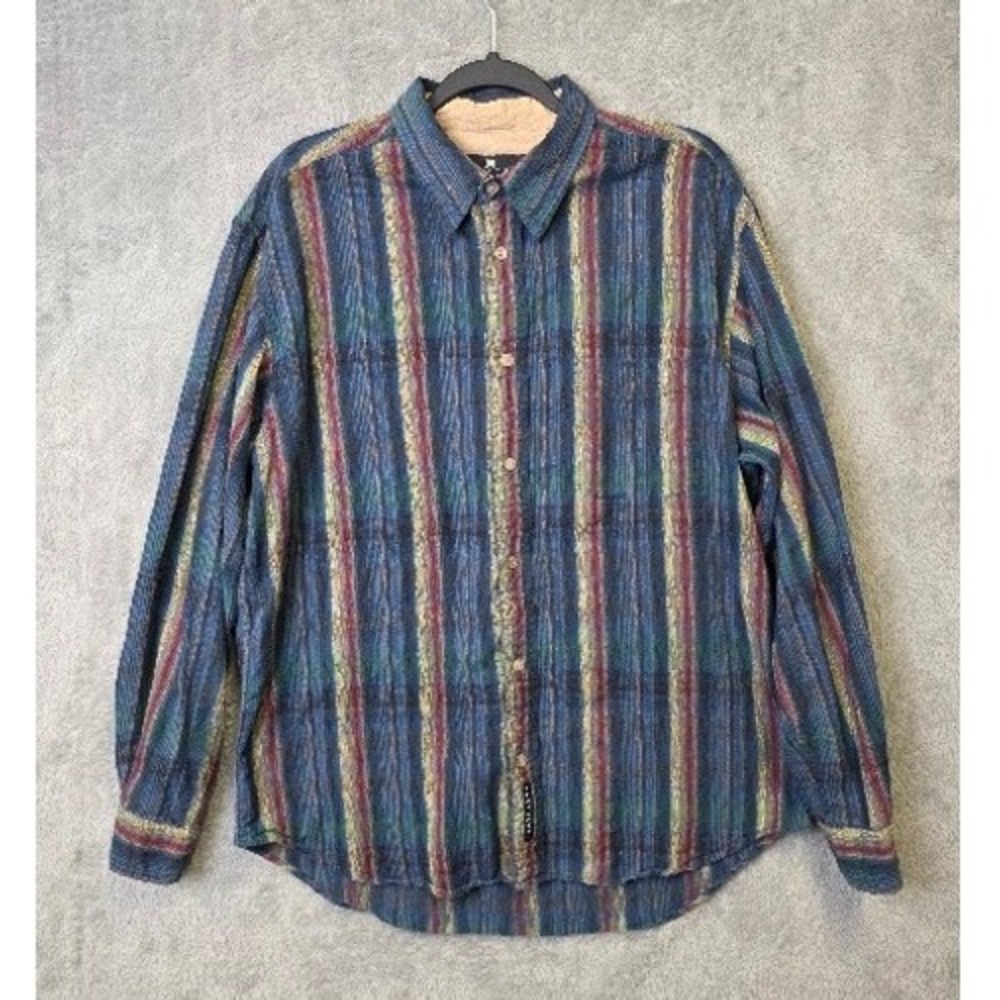 Consensus Sportswear Mens L Button Up‎ Long Sleeve Striped Shirt